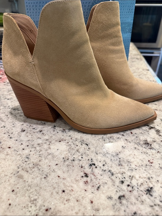 Gianni Bini Shoes - Gianni Bini Tan Suede Ankle Booties with Stacked Heel